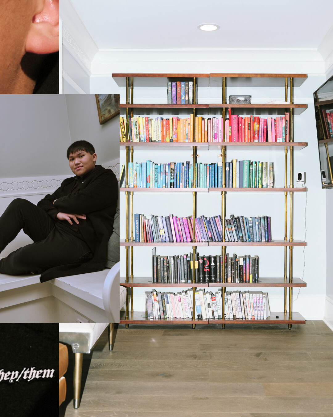 Collage image of books and man wearing stance socks Collage image of books and man wearing stance socks