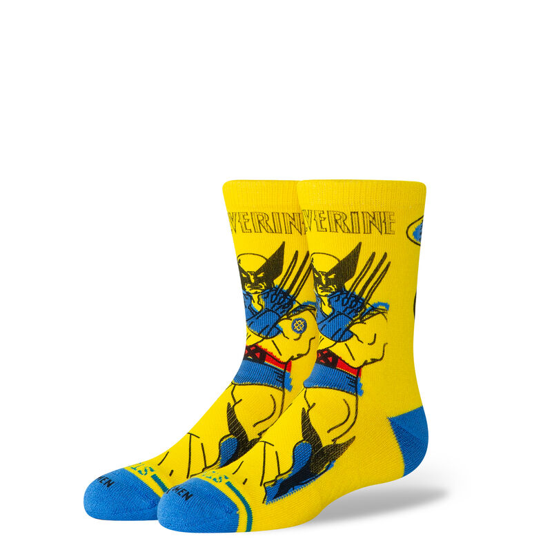 K555C25WOL | WOLVERINE KIDS CREW | YELLOW | L Marvel X Stance Kids Cotton Crew Socks